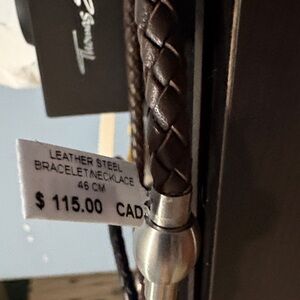 Brown Leather Steel Necklace Men Unisex